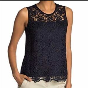 Nanette Lepore Sleeveless Floral Lace Top Size Large Dark Navy Blue